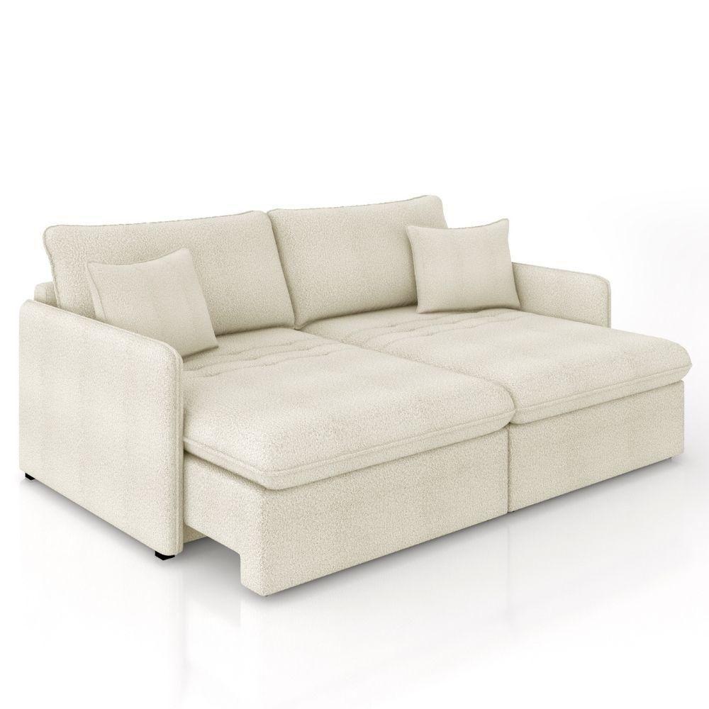 Sofá Cama Retrátil Para Sala De Estar 234cm Una K01 Bouclê Bege Lyam Decor - 3