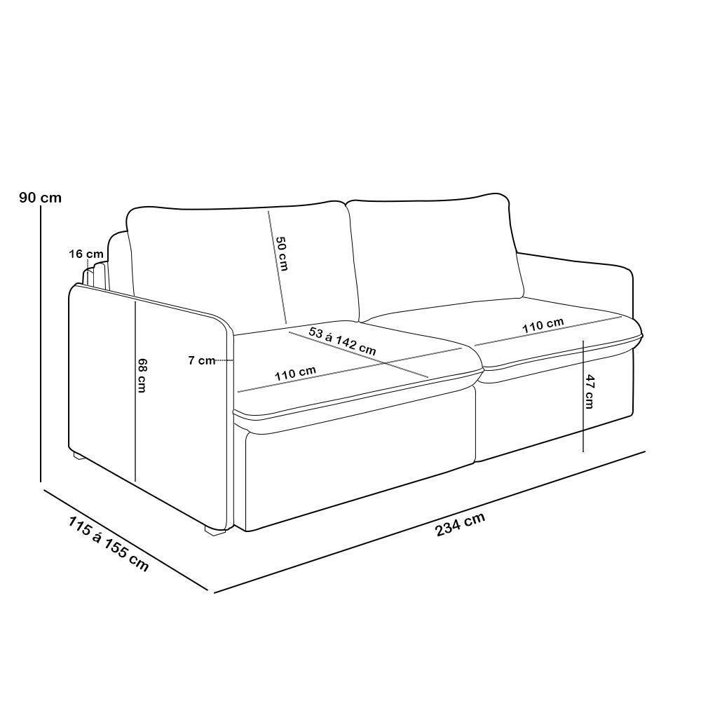Sofá Cama Retrátil Para Sala De Estar 234cm Una K01 Bouclê Bege Lyam Decor - 5