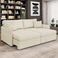 Sofá Cama Retrátil Para Sala De Estar 234cm Una K01 Bouclê Bege Lyam Decor - 2