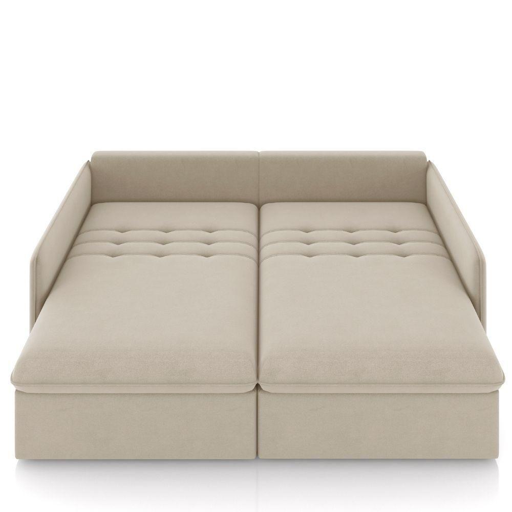 Sofá Cama Retrátil Para Sala De Estar 174cm Una K01 Veludo Bege Lyam Decor - 6