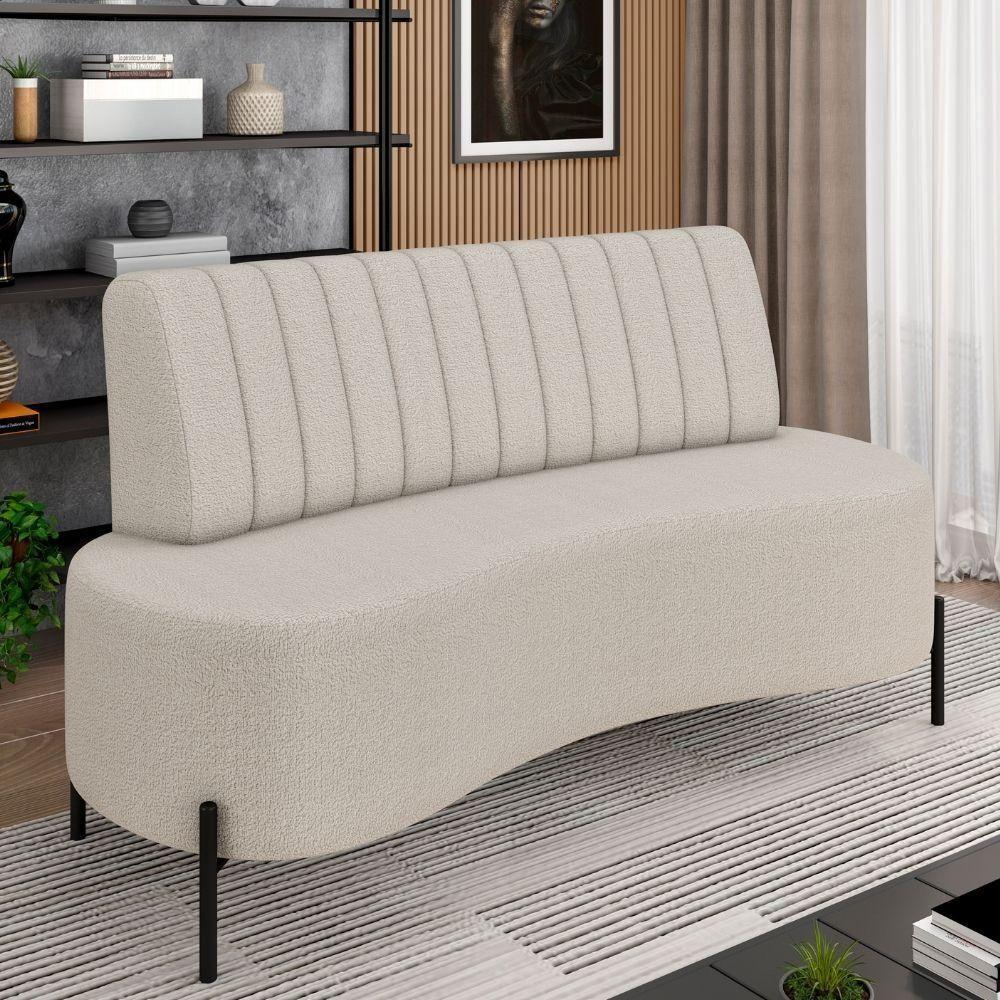 Sofá Chaise 2 Lugares Sala Living 135cm Pés Industrial Cayman K01 Bouclê Bege Lyam Decor - 2