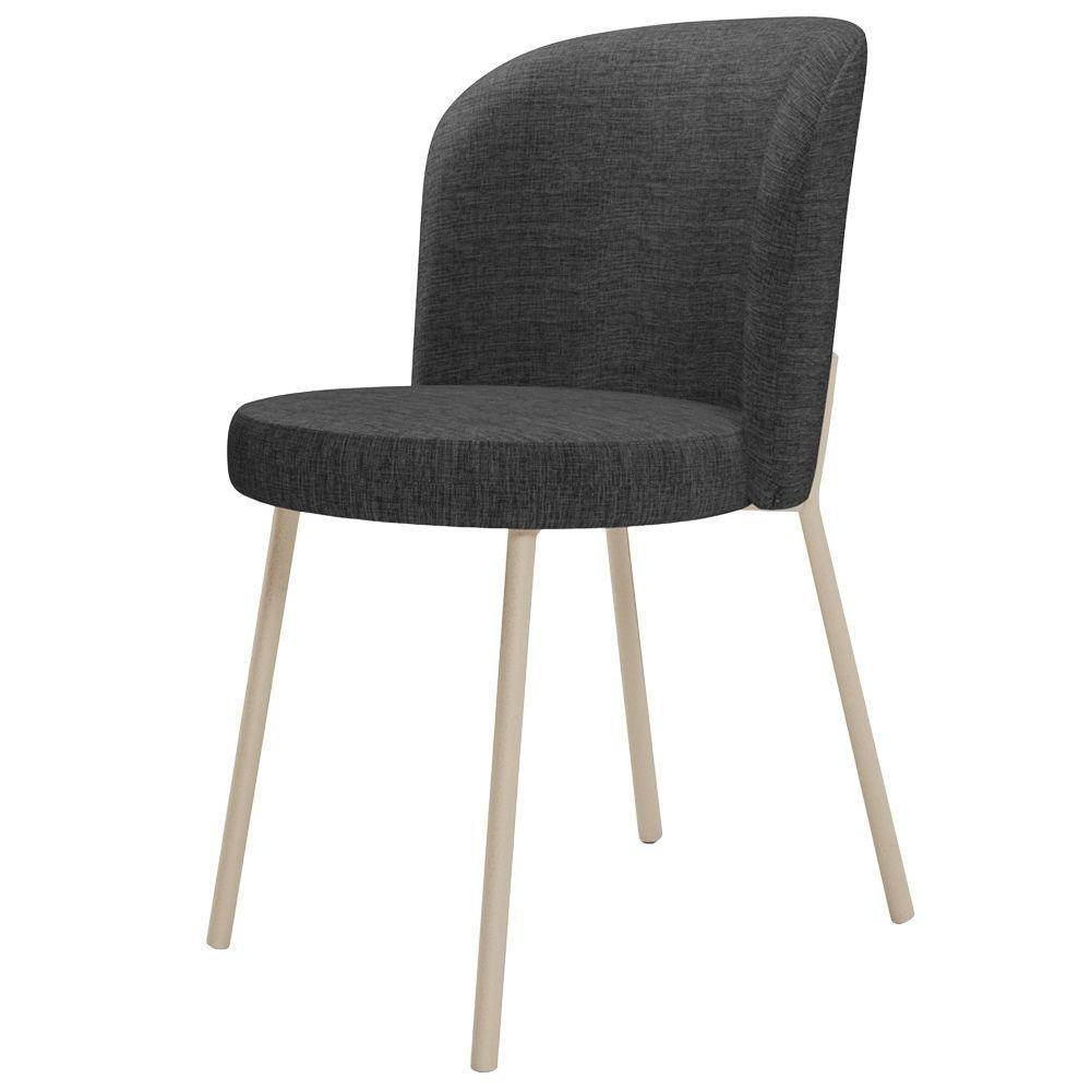 Cadeira Para Sala De Jantar Cozinha Estofada Gavi Arena L02 Linho Cinza Escuro Lyam Decor - 2