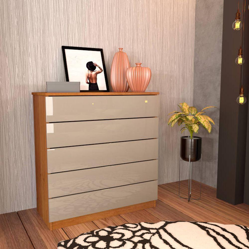 Cômoda Para Quarto Solteiro 5 Gavetas - Premium -cinamomo-off White - Tcil Móveis - 1