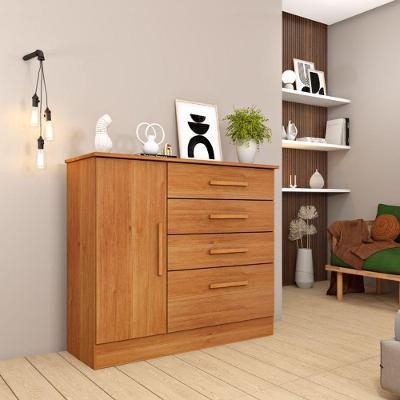 Cômoda para Quarto Chicago com Sapateira 4 Gavetas em MDF com Puxadores MDF Amadeirado