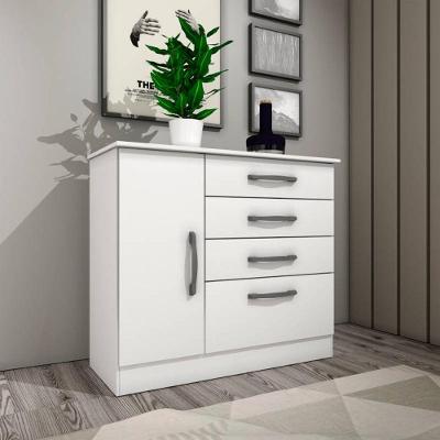 Cômoda Chicago Neve 4 Gavetas em MDF com Puxador Plástico Branco para Quarto