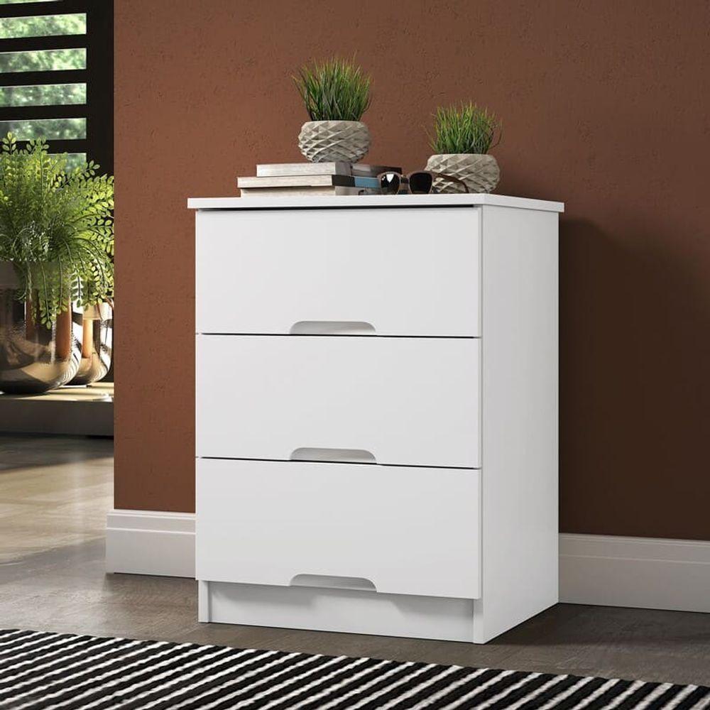 Mesa De Cabeceira Com 3 Gavetas - Londres-branco - Móveis Europa - 1