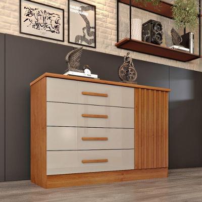 Cômoda para Quarto Barcelona 4 Gavetas em MDF e MDP com Corrediças Telescópicas Off White