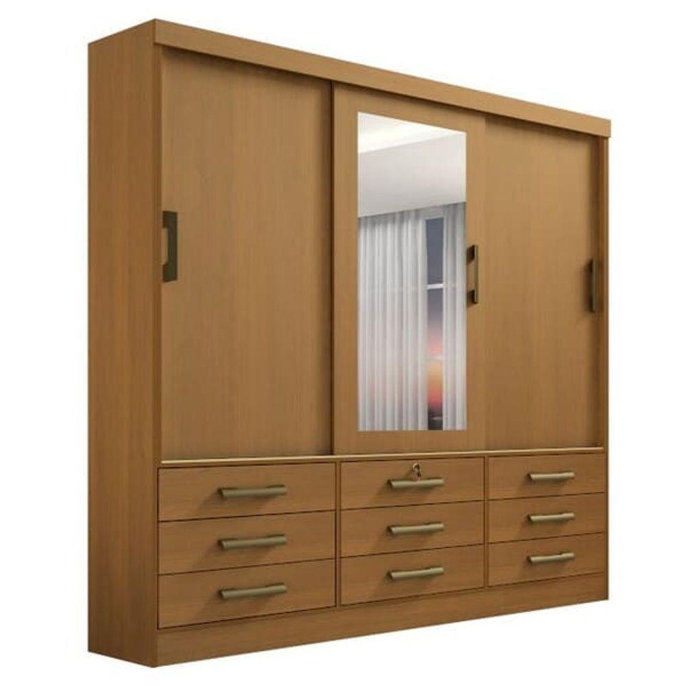 Guarda Roupa Casal Com Espelho 3 Portas 9 Gavetas Meridian -cinamomo Móveis D'doro - 1