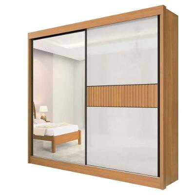 Guarda Roupa Casal Titanium Ripado 2 Portas 6 Gavetas Cinamomo-Off White MDF com Espelho