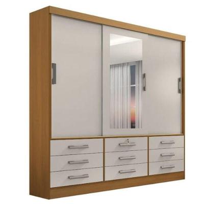 Guarda Roupa Casal Meridian 3 Portas 9 Gavetas cinamomo-off White MDF Dedoro Móveis