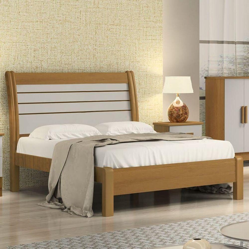 Cama Casal Com Detalhe Ripado - Esmeralda Plus-cinamomo-off White - Móveis D'doro - 1