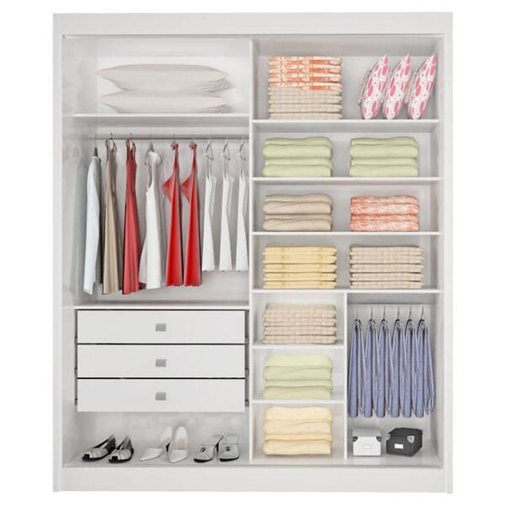 Guarda Roupa Solteiro Com Espelho 2 Portas 3 Gavetas Athenas -branco Móveis D'doro - 3