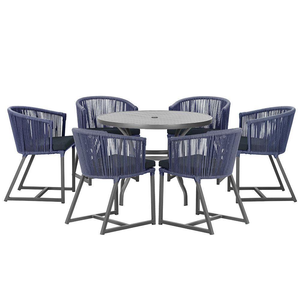 Mesa E 6 Cadeiras E Noronha Preto E12 Trama Original Azul - 1