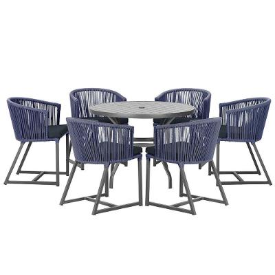 Mesa E 6 Cadeiras E Noronha Preto E12 Trama Original Azul