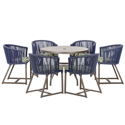 Mesa E 6 Cadeiras E Noronha Marrom E5 Trama Original Azul