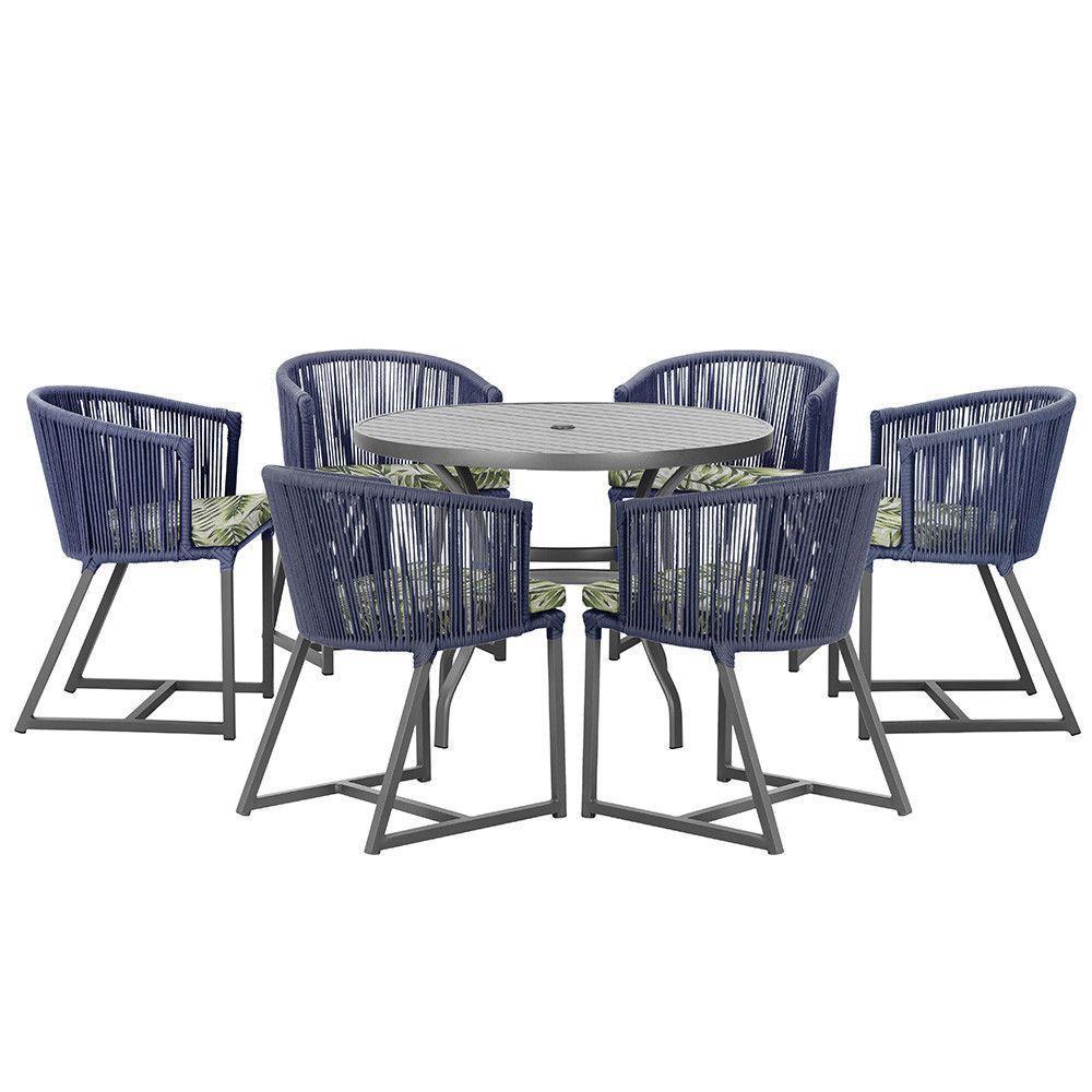 Mesa E 6 Cadeiras E Noronha Preto E5 Trama Original Azul - 1