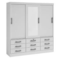 Guarda Roupa Casal Com Espelho 3 Portas 9 Gavetas Meridian -branco Móveis D'doro - 1