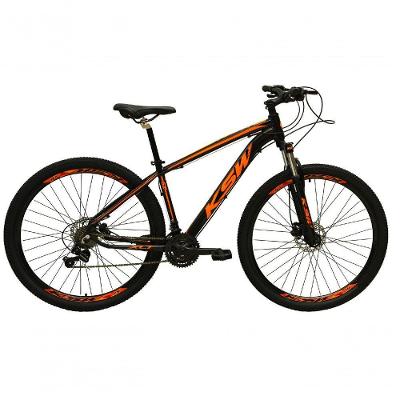 Bicicleta Aro 29 Ksw Xlt Alumínio 24v Câmbios Shimano Garfo Com Trava No Ombro - Preto/laranja Tam.15