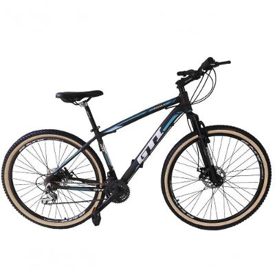 Bicicleta Aro 29 Gti Roma Alumínio 21v Freio A Disco Garfo Suspensão Pneu Faixa Bege - Preto/azul Tam.17