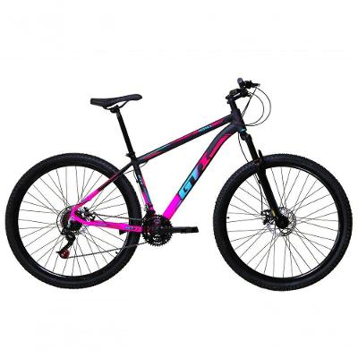Bicicleta Aro 29 Gti Roma Alumínio 21v Freio A Disco Garfo Suspensão - Preto/rosa Tam.19