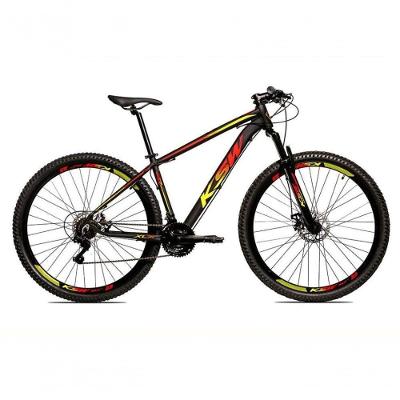 Bicicleta Aro 29 Ksw Xlt Alumínio 24v Câmbios Shimano Garfo Com Trava No Ombro - Preto/vermelho/amarelo Tam.17