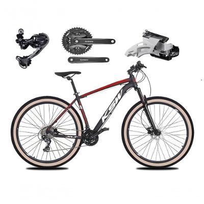 Bicicleta Aro 29 Ksw Xlt Deore E Altus 27v Freio Hidráulico Garfo Trava Pneu Faixa Bege - Preto/vermelho/branco Tam.17