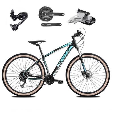 Bicicleta Aro 29 Ksw Xlt Deore E Altus 27v Freio Hidráulico Garfo Trava Pneu Faixa Bege - Preto/azul Tam.21