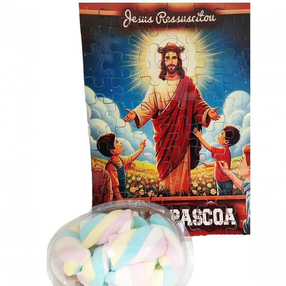 Presente De Páscoa Chocolates E Guloseimas + Quebra-cabeça Infantil Jesus Vive De 60 Peças - 1