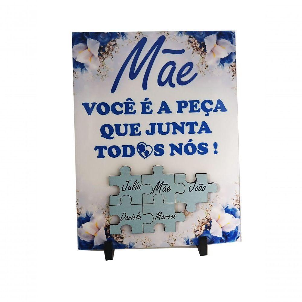 Porta Retrato Dia Das Mães Flores Azuis Em Azulejo 20x15 Cm - 4