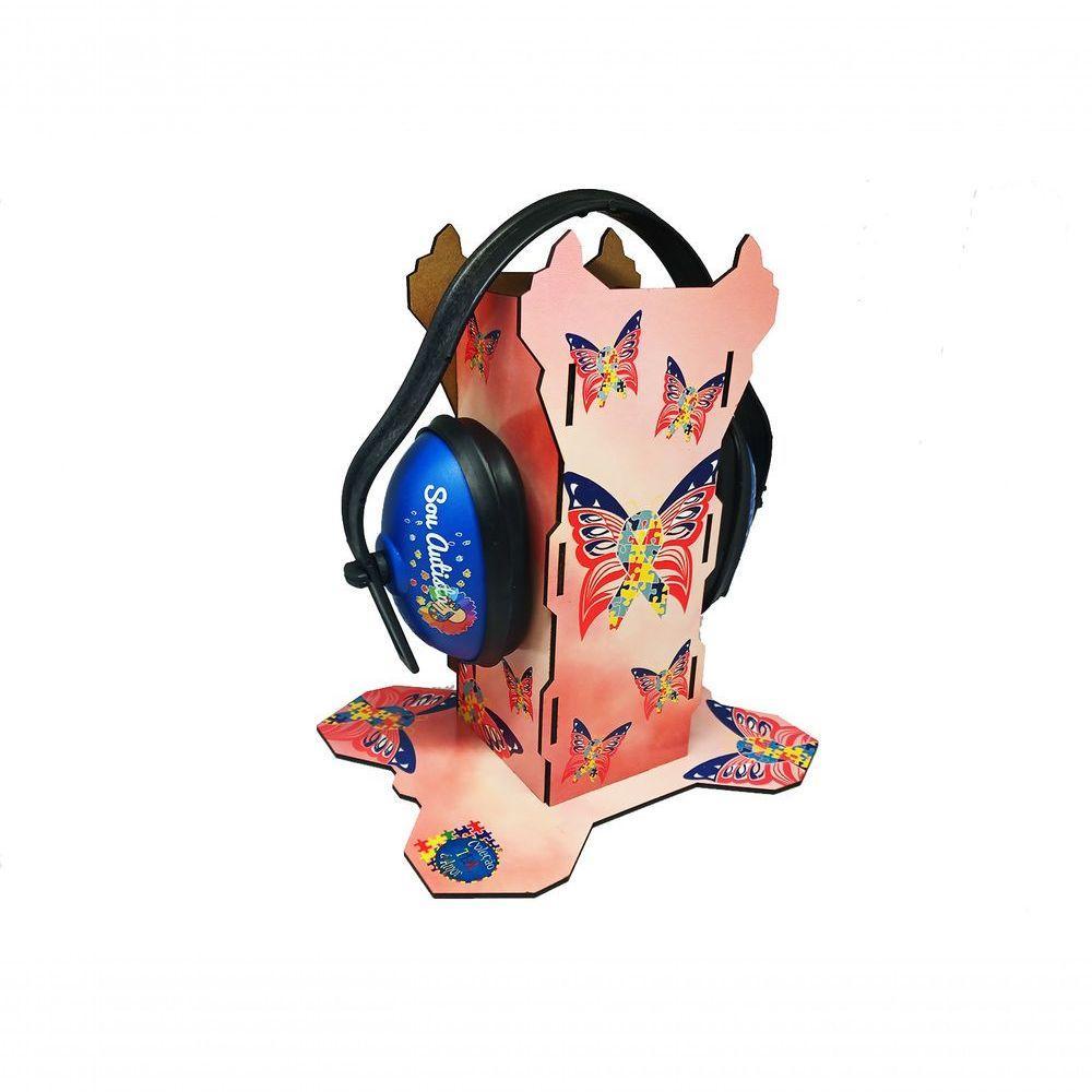 Suporte Para Abafador De Ruidos Borboletas Rosas Com Abafador Azul - 2