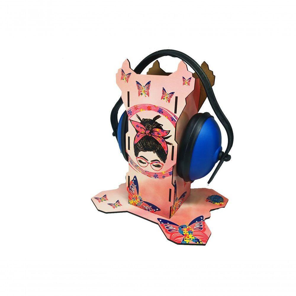 Suporte Para Abafador De Ruidos Borboletas Rosas Com Abafador Azul - 4