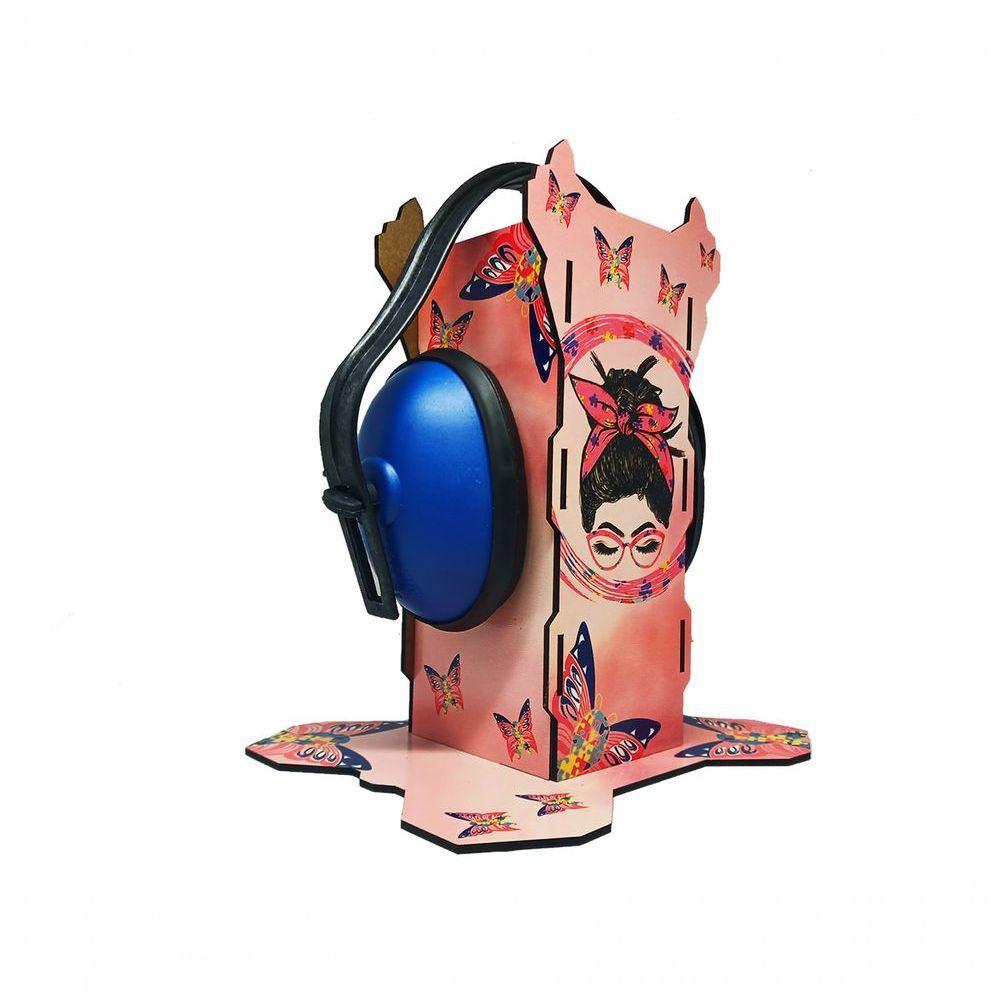 Suporte Para Abafador De Ruidos Borboletas Rosas Com Abafador Azul - 5