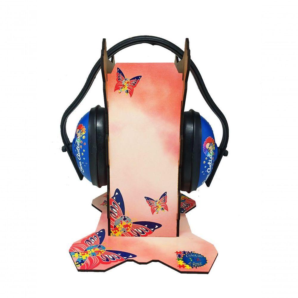 Suporte Para Abafador De Ruidos Borboletas Rosas Com Abafador Azul - 6