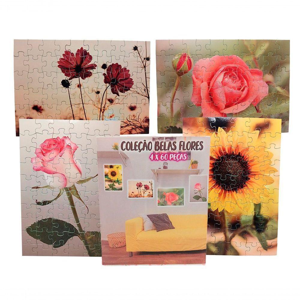 Kit 4 Quebra-cabeças Relaxante Flores Floral 40 Peças - 6
