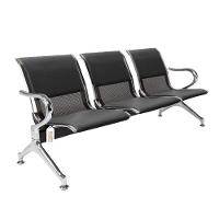 Cadeira Longarina Preta Com Estofado Preto 3 Lugares - 1