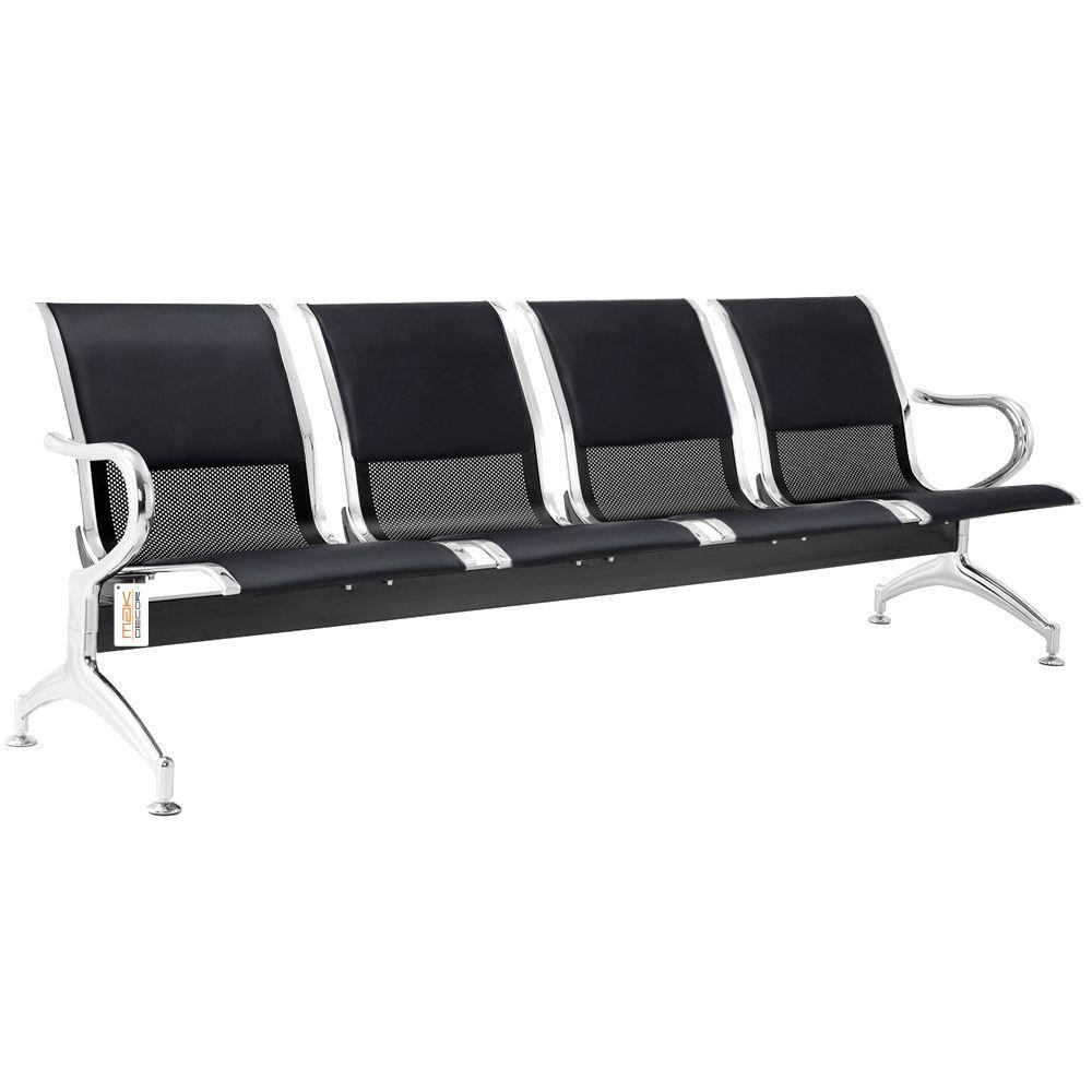 Cadeira Longarina Preta Com Estofado Preto 4 Lugares - 1