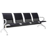 Cadeira Longarina Preta Com Estofado Preto 4 Lugares - 1