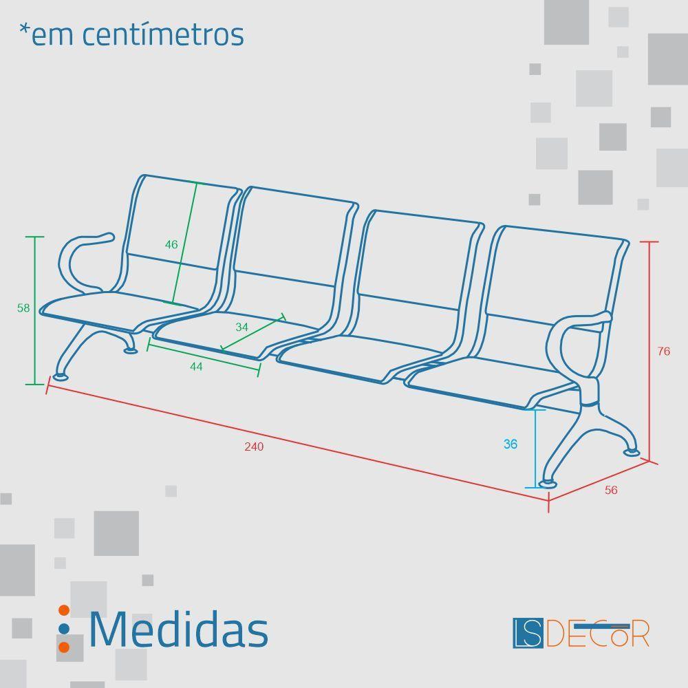 Cadeira Longarina Com Est Cromada 4 Lugares Preto - 2