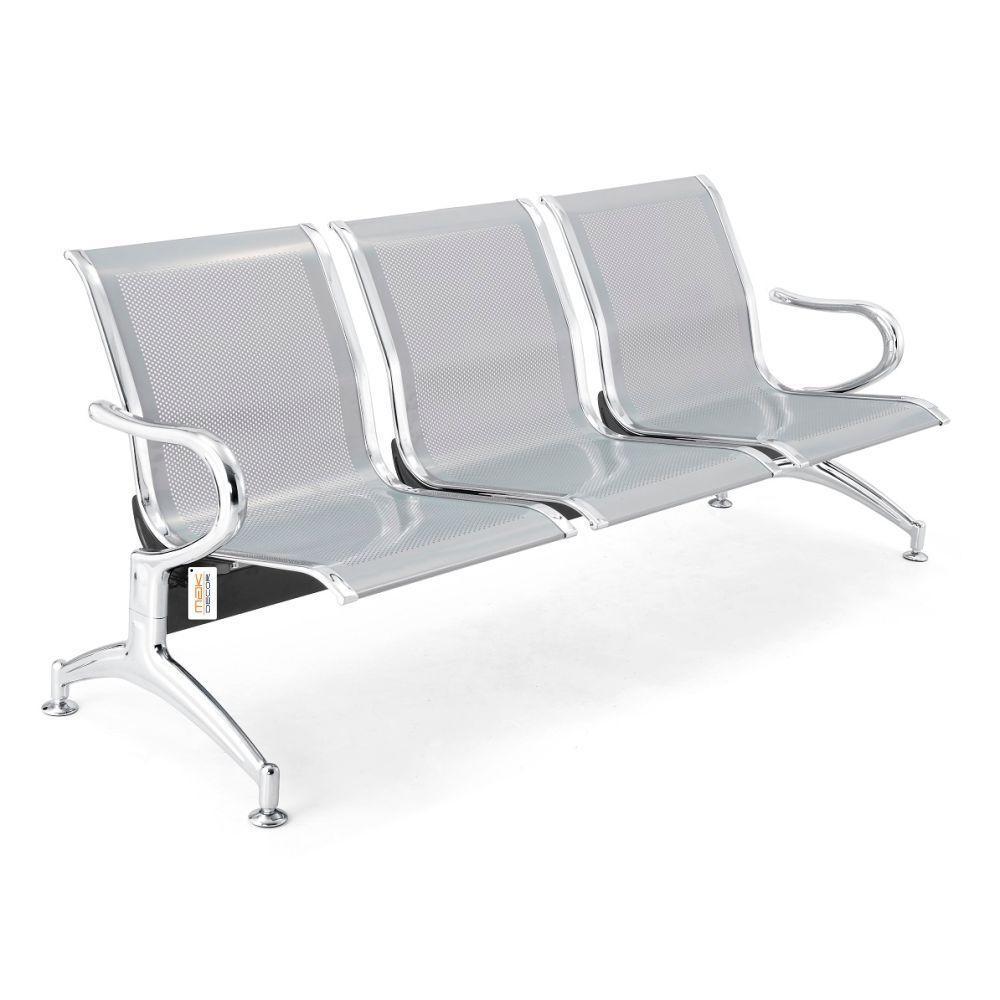 Cadeira Longarina Sem Estofado Cromada 3 Lugares - 1