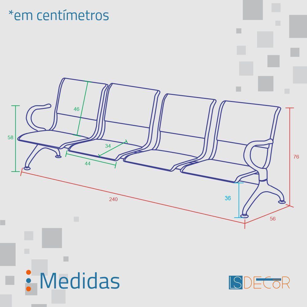 Cadeira Longarina Sem Estofado Cromada 4 Lugares - 2