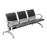 Cadeira Longarina Com Est Cromada 3 Lugares Preto - 1