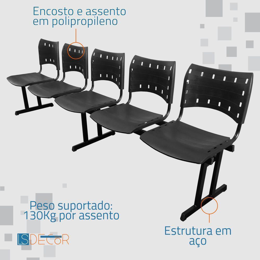 Cadeira Iso Pp Rp Longarina 5 Lugares Preta - 2