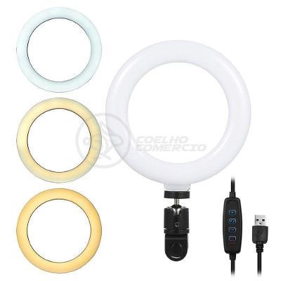 Ring Light De Mesa 6 Polegadas Com Tripé De 16cm Incluso + Microfone Lapela + Disparador De Fotos