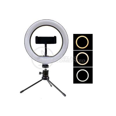 Ring Light De Mesa 6\" Com Tripé De 16cm + Microfone Sf-666 + Disparador De Fotos + Microfone Lapela