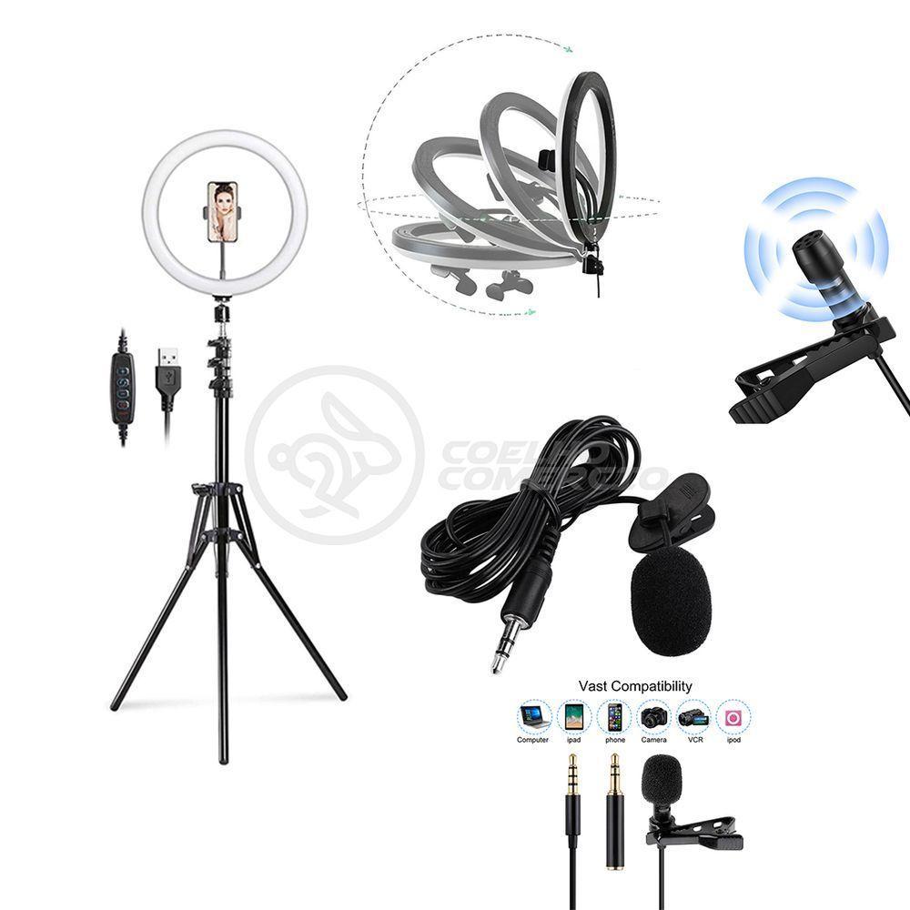 Ring Light 12 Polegadas Com Tripé De 1,5m + Microfone Lapela Entrada P2 Para Celular Pc Notebook - 2