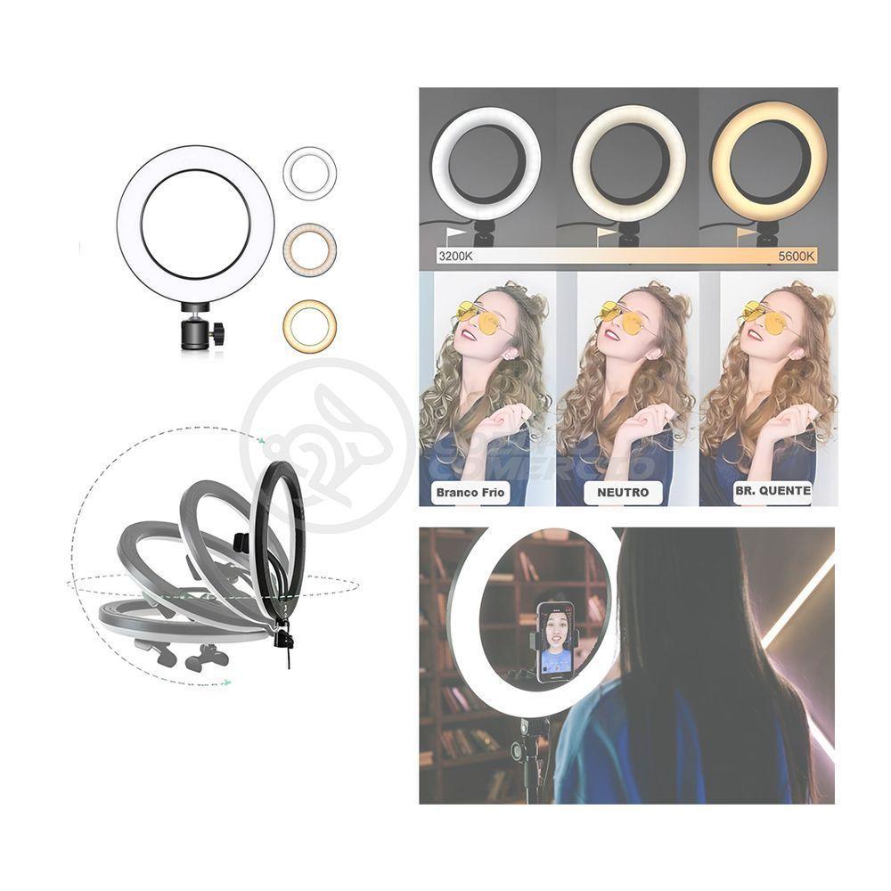 Ring Light 12 Polegadas Com Tripé De 1,5m + Microfone Lapela Entrada P2 Para Celular Pc Notebook - 7