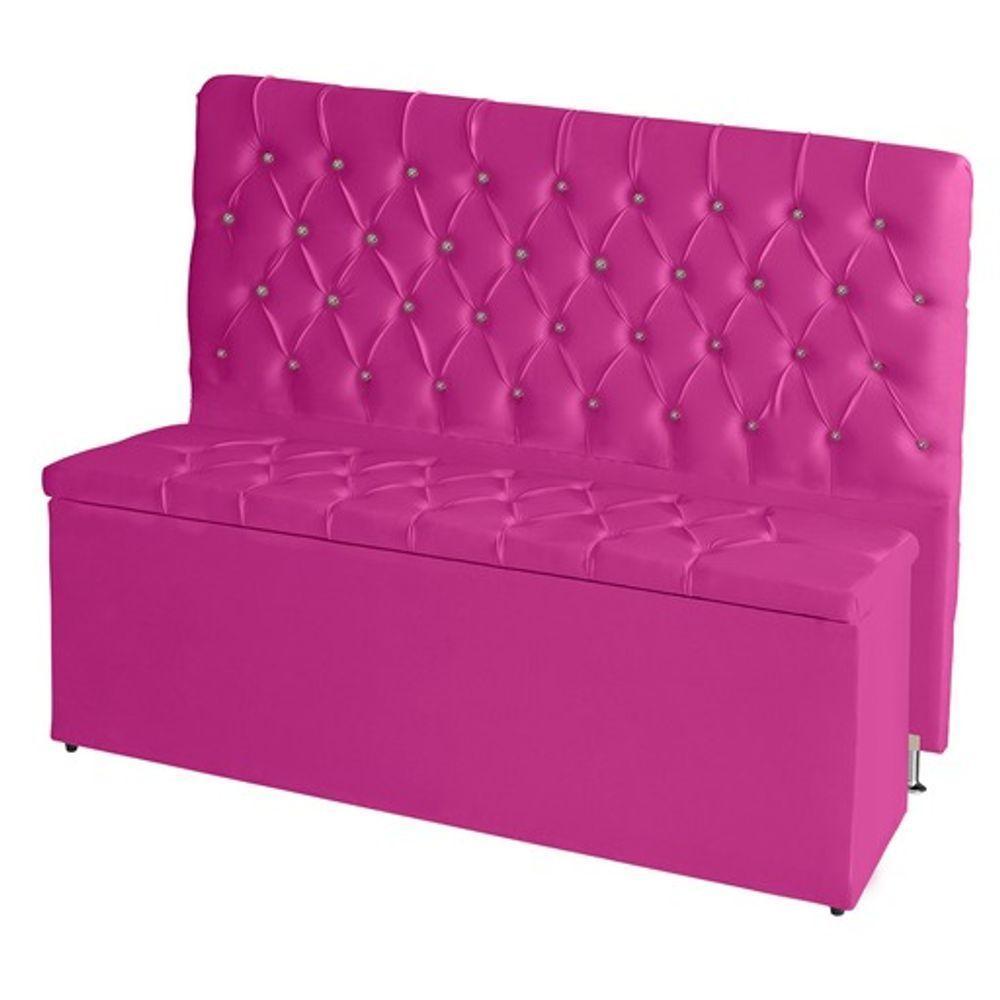 Kit Cabeceira De Cama Box E Calçadeira Baú Paris King 195 Cm 195 X126 Capitonê Courino Rosa Pink Eli Móveis - 1