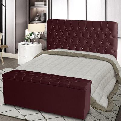 Kit Cabeceira De Cama Box E Calçadeira Baú Paris Queen 160 Cm Capitonê Courino Bordo Eli Móveis E Decoração