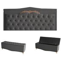 Kit Helena Cabeceira De Cama Painel E Calçadeira Baú King 195 Cm Suede Grafite Eli Móveis E Decoração - 1