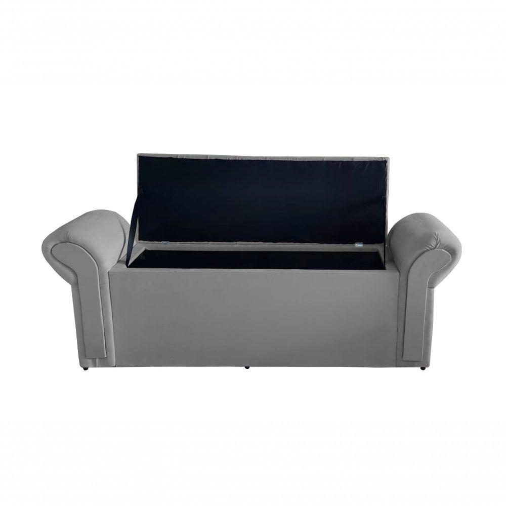 Kit Realeza Cabeceira De Cama Box E Calçadeira Baú Casal 140 Cm Suede Prata Eli Móveis - 4